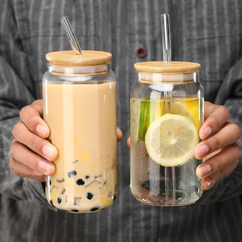 550ml High Temperature Resistant Straw Cup with Lid, Glass High Borosilicate Heat-resistant Glass Cup, Milk Tea Coffee Cola Cup Zpaxo