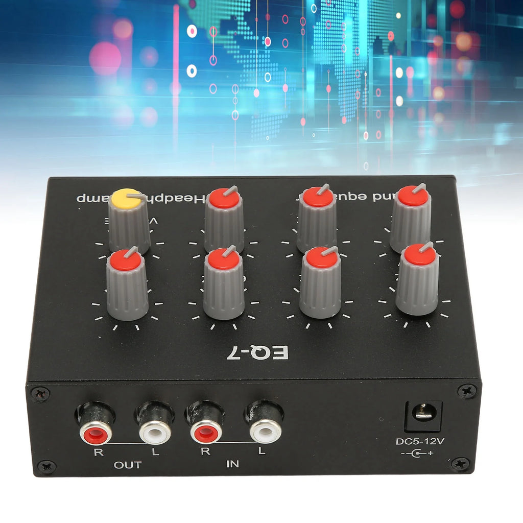 7 Band Sound Equalizer RCA Output Input 12dB Bass Adjustment Dual