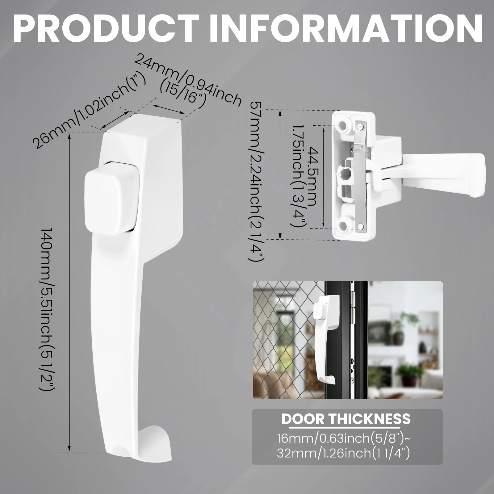 Push Button Storm Door Latch Screen Handle Lock Universal Replacement Kit Reversible Hardware For Patio Balcony Garage Entrance Zpaxo White