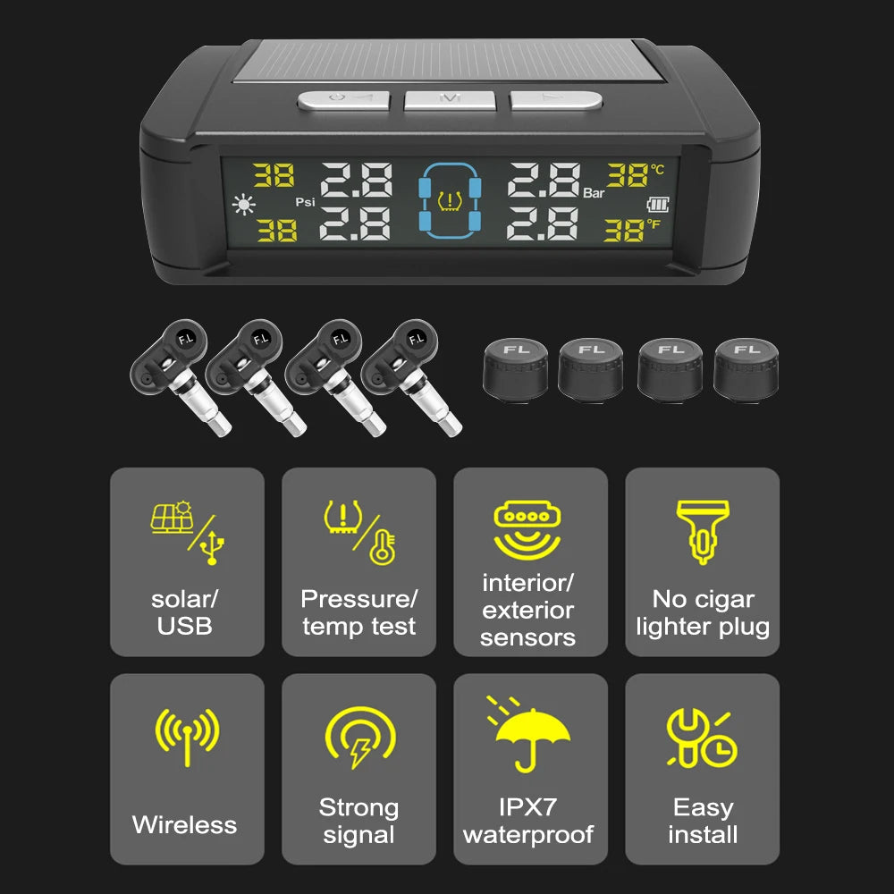 Tire Pressure Monitoring System Auto Security Alarm Systems Solar USB