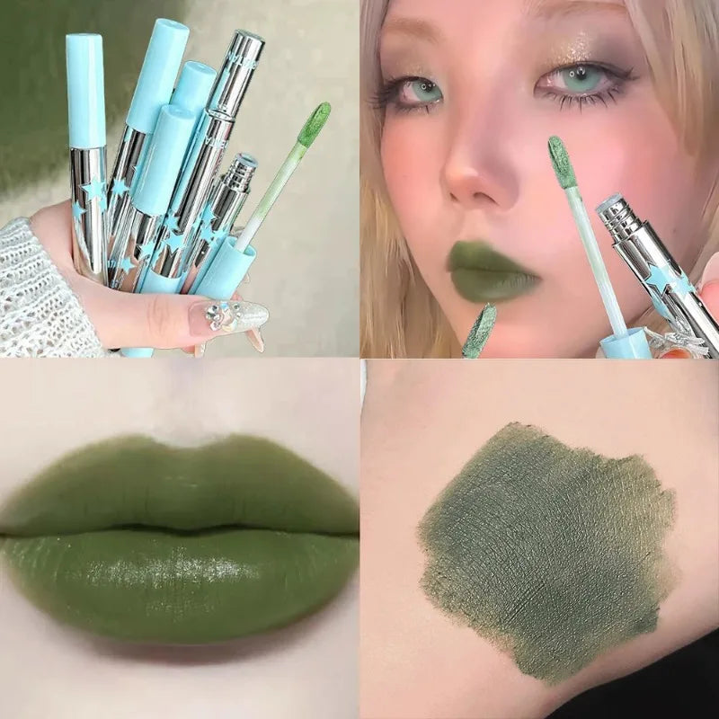 Punk Green Matte Lipstick Soft Mist Mousse Velvet Lip Glaze