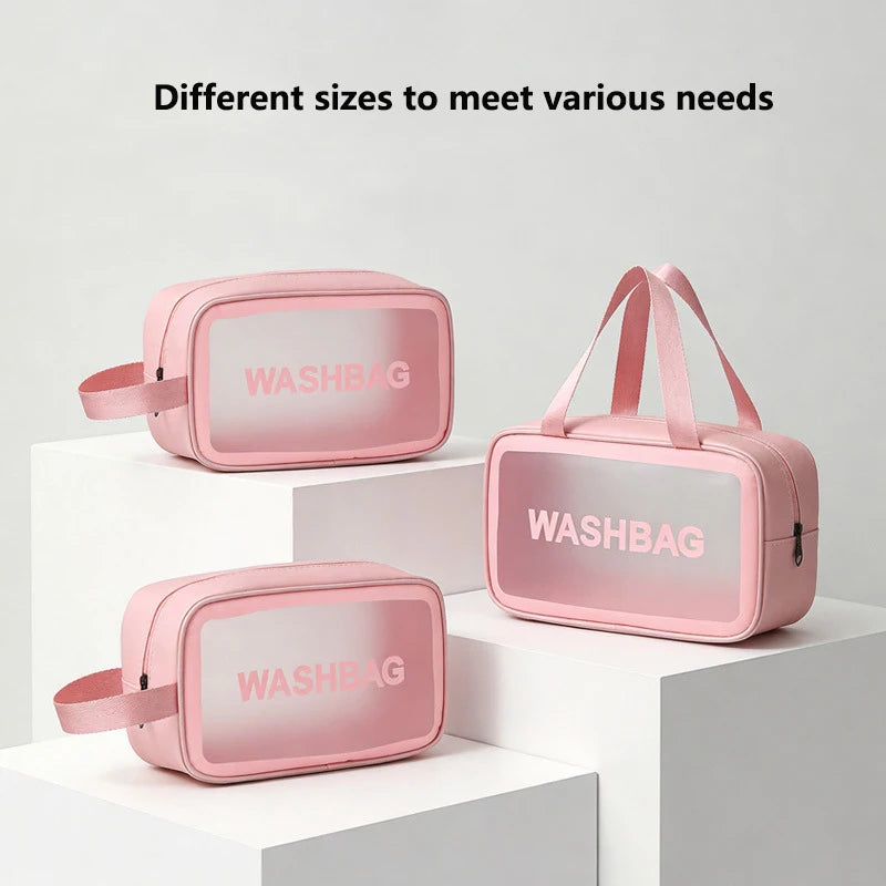 Portable hand-held PU polishing semi-transparent waterproof toiletry storage dust-proof makeup bag Zpaxo