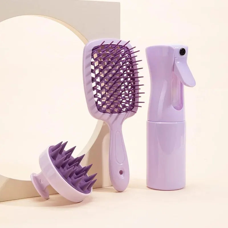 Shampoo Brush Scalp Massage Spray Bottle Dispenser Bottle Hollow Comb Styling Comb Hair Set Zpaxo Purple