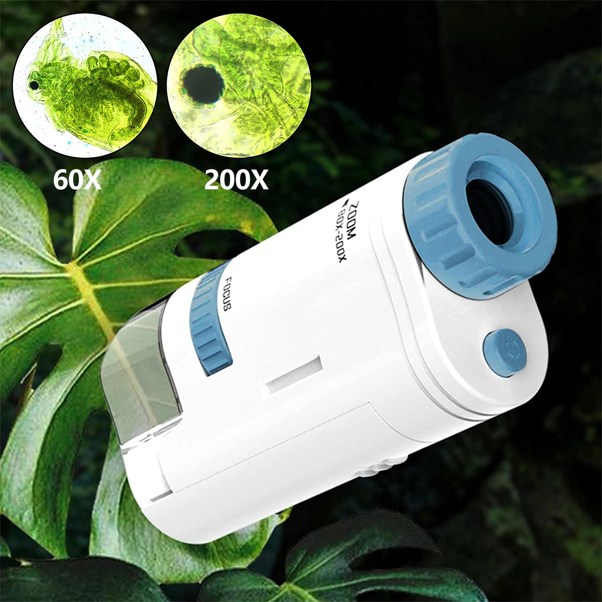 Kids Science Microscop 60-200x Pocket Microscope Porta Electric Mini Handheld Microscope Outdoor Educational Child Interest Toy Zpaxo