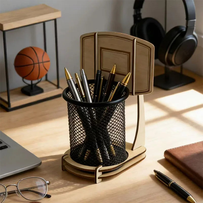 Creative Basketball Hoop Multi-functional Storage Tube, Suitable for Home Living Room ,Tabletop Wooden Assembly Storage Box Zpaxo