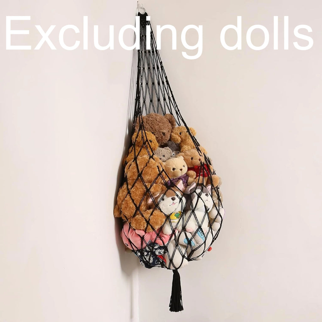 New hanging toy storage hammock Bohemian toy storage hand woven plush toy mesh bag Zpaxo Black mesh bag 1.5M