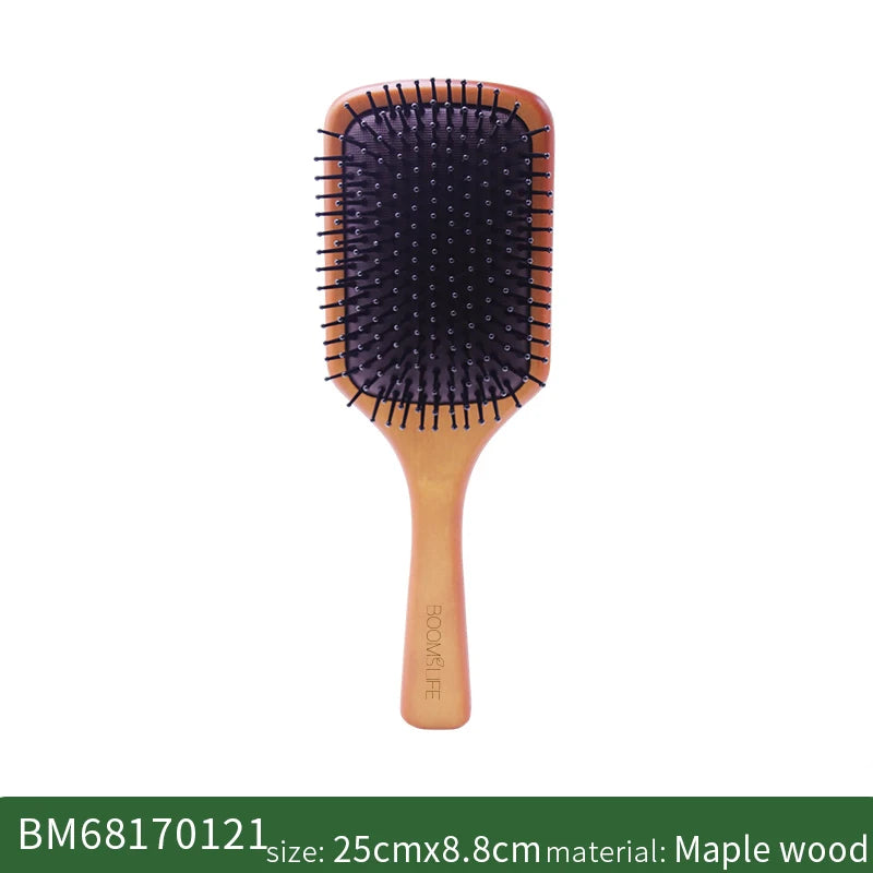 Square Paddle Detangling Hair Brush Women Head Scalp Massage Brush Wide Tooth Comb for Hair Big Air Cushion Maple Wood HairBrush Zpaxo Wood Hair Brush China Mainland