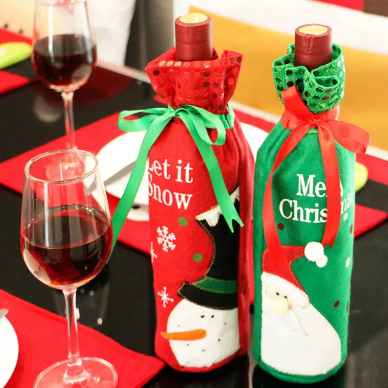 Merry Christmas Table Decorations Home Santa Claus Smowman Champagne