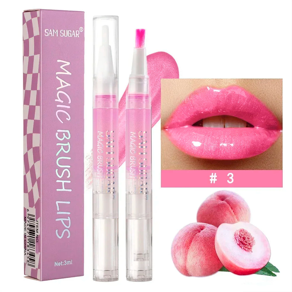 Fruit Glitter Plumping Lip Gloss Jelly Moisturizer Rotate Lip Tint Stick Transparent Lip Oil Fullness Makeup Lips Care Brush Zpaxo