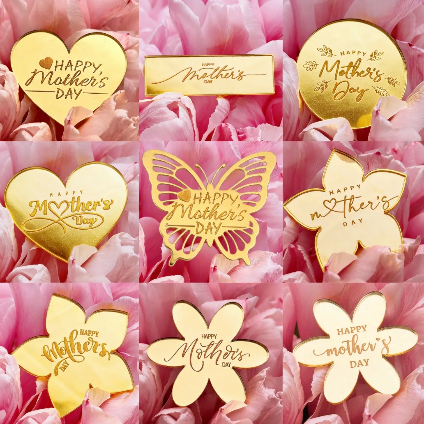 Gold Acrylic Mother's Day Cake Toppers – 9 Styles Cake Topper Zpaxo