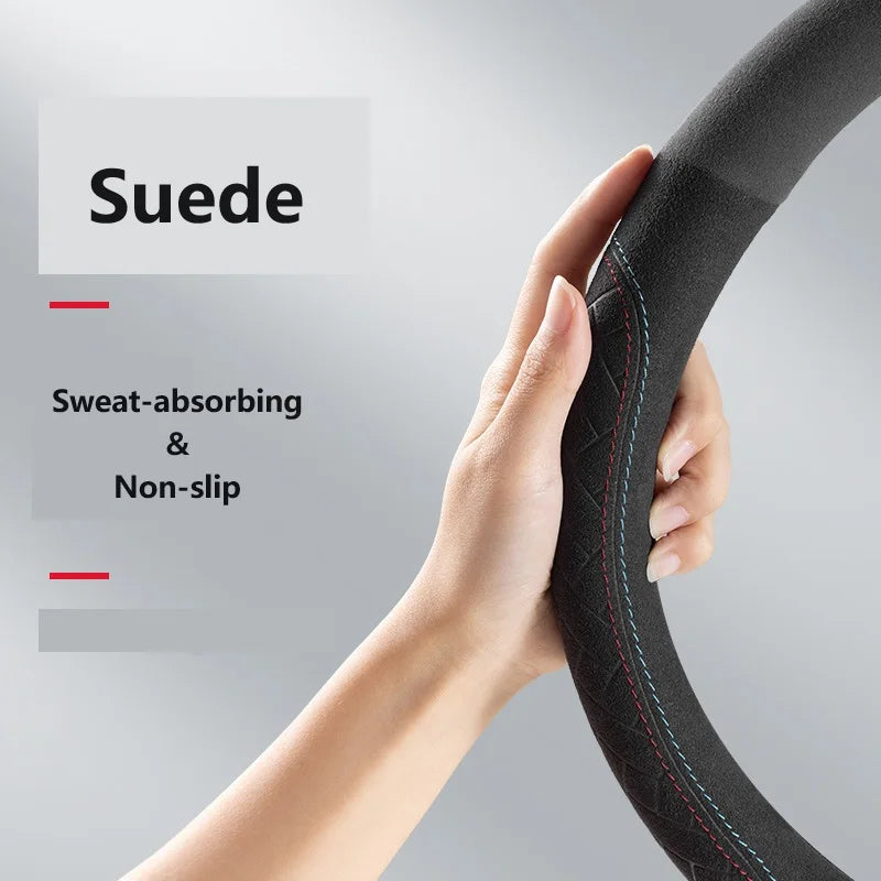 Car Steering Wheel Cover Embossed Anti Slip Plush Suede Sweat