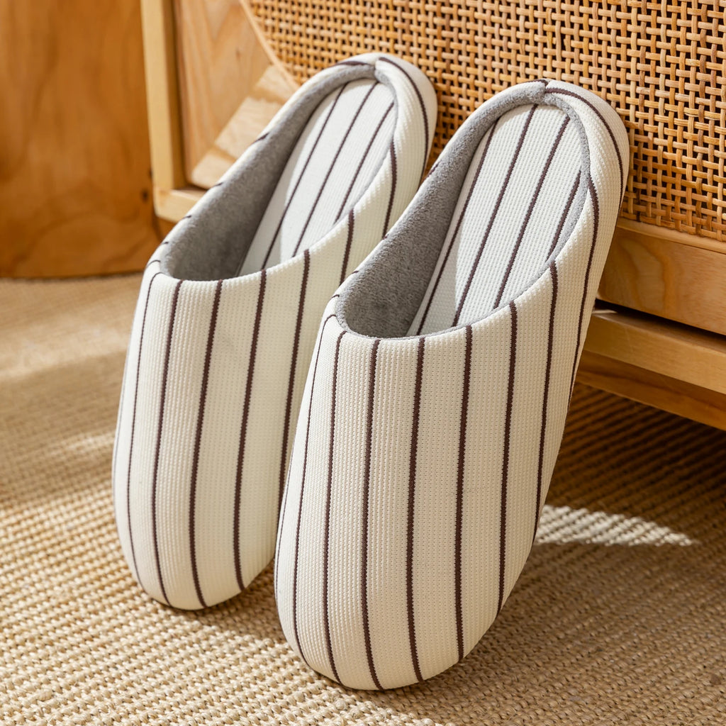 Men Striped Color-blocked Slippers Non-slip Indoor House Shoes Soft
