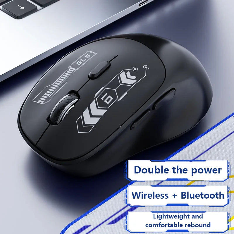 Wireless Mouse Bluetooth and 2.4GHz Dual Mode Rechargeable Gaming Mouse Ergonomic Silent Click for PC iPad Laptop Cell Phone TV Zpaxo Black