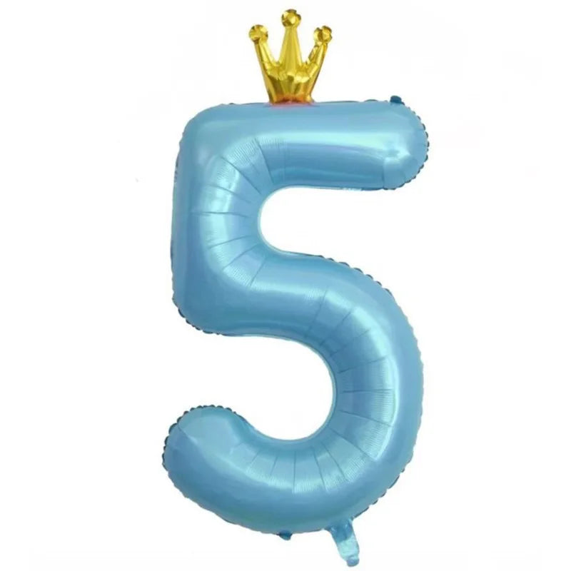 Pastel Baby Blue Pink Foil Number Balloon Crown 1 2 3 4 5 6 7 8 9 Zpaxo blue5 40inch