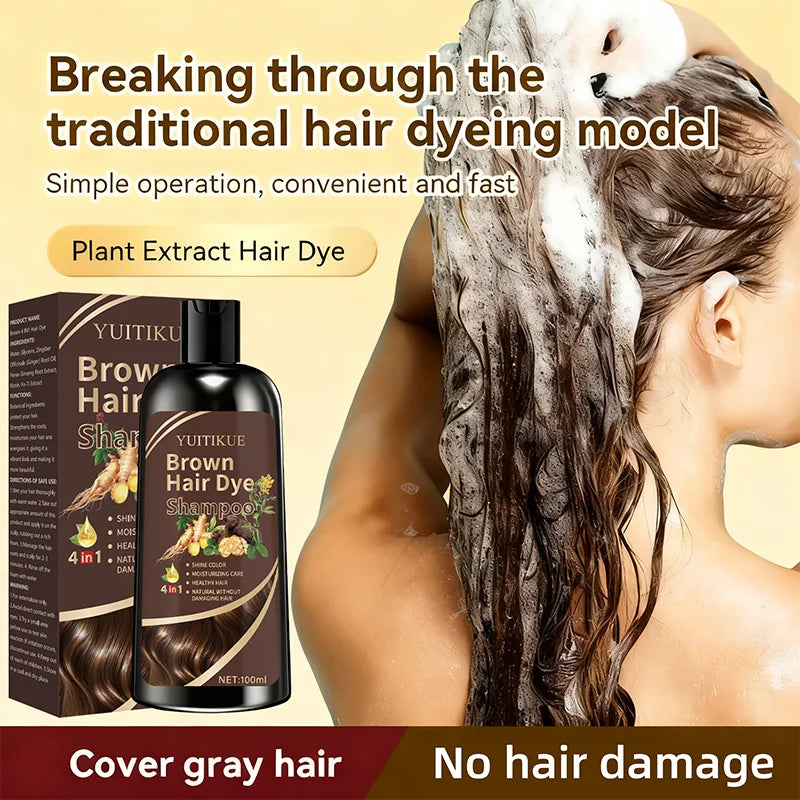 YUITIKUE Brown Hair Dye Shampoo – 4-in-1 Plant Formula 100ml Hair Dye Shampoo Zpaxo