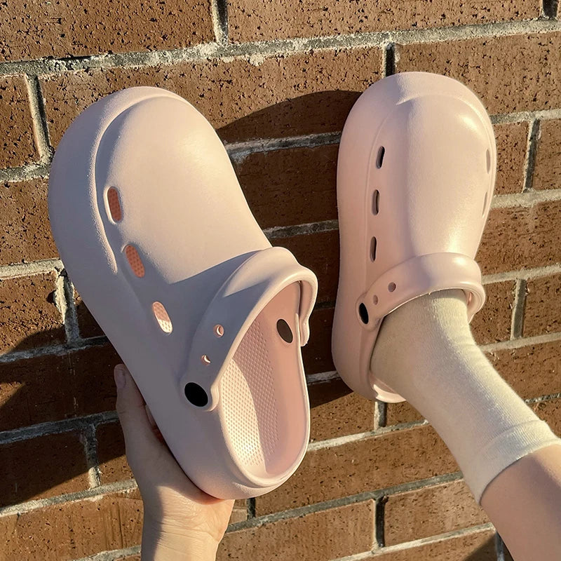 Women Men Summer Couple Closed Toe Hollow Slippers Anti-slip Thick