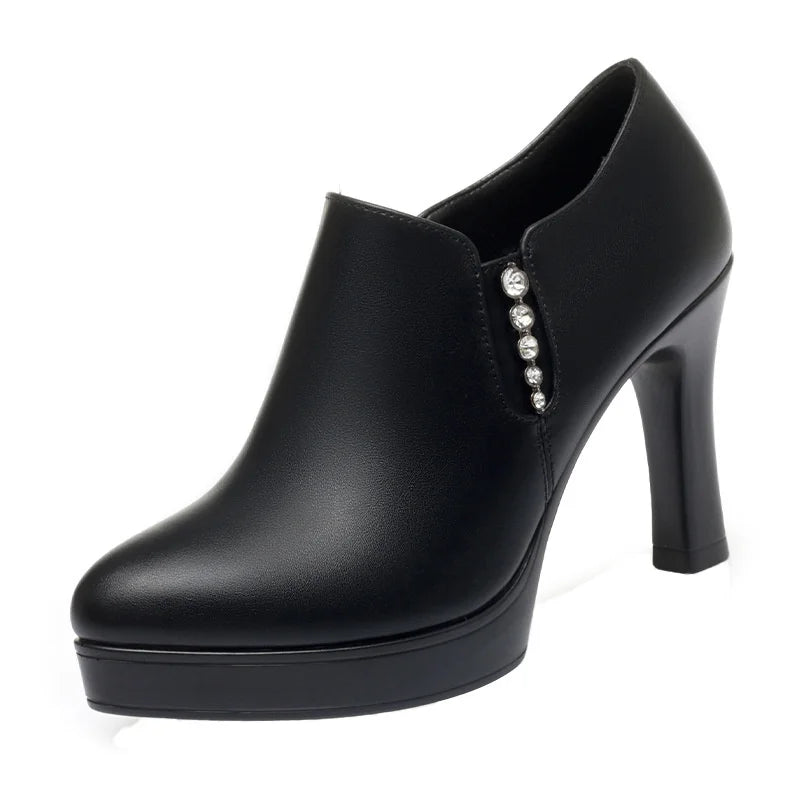 Soft Leather Heel Waterproof Platform Elegant Deep Mouth Women's Zpaxo