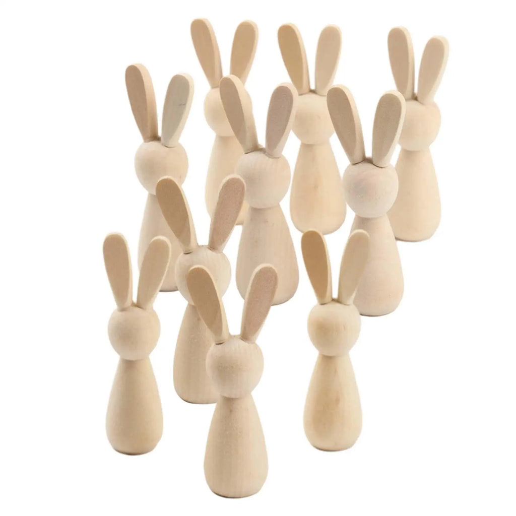 10Pcs Wooden Peg Dolls Decorations Blank Puppets Rabbit Peg Doll Bodies for Arts Crafts Boys Girls Party Fairy Garden Home Decor Zpaxo Beige