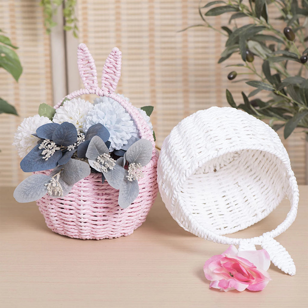 Adorable Bunny Ears Woven Basket for Easter Gifts for Picnic Wedding Party Candy Flower Basket Empty Snacks Basket Decor Zpaxo