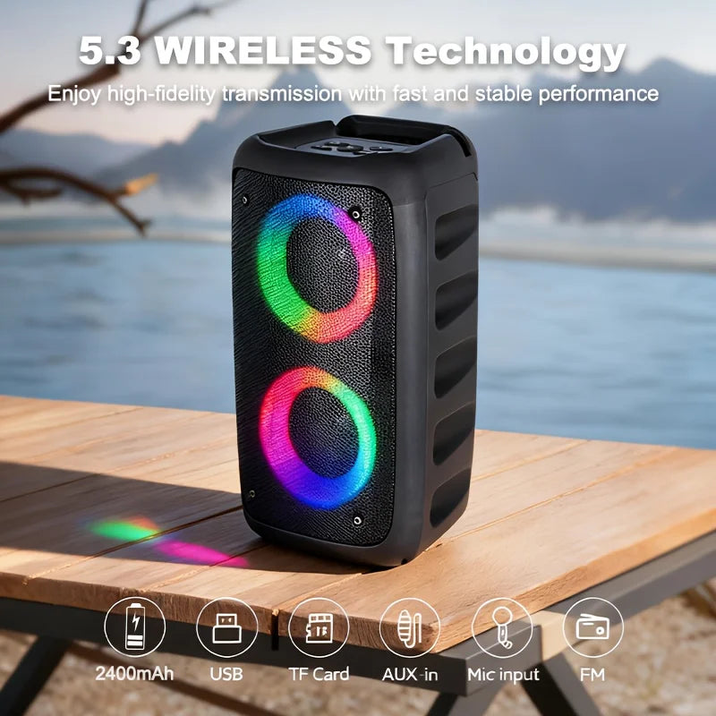 6000W Portable Speaker, Wireless Stereo, TWS, Color Lights, USB/TF Card, for Outdoor, Camping, Backyard Party, Bluetooth Speaker Zpaxo Speaker-black-N