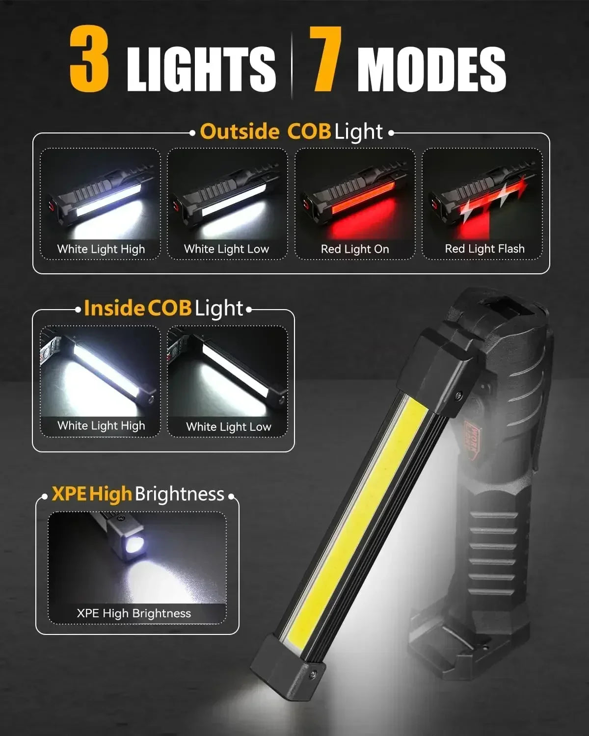 COB LED Work Light Rechargeable Magnetic Hook Camping Lantern