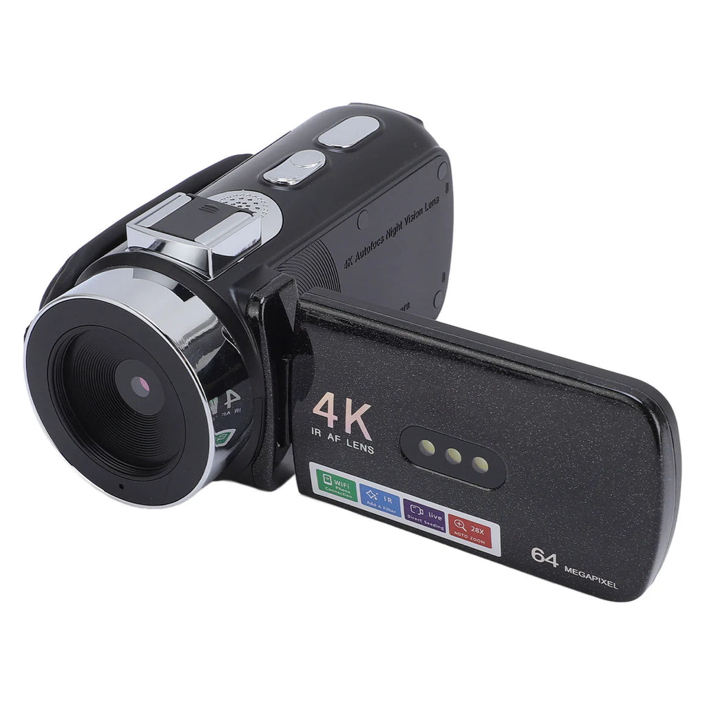 Digital Video Camera 28X Zoom Screen Auto Focus 4K 64MP HD LED White