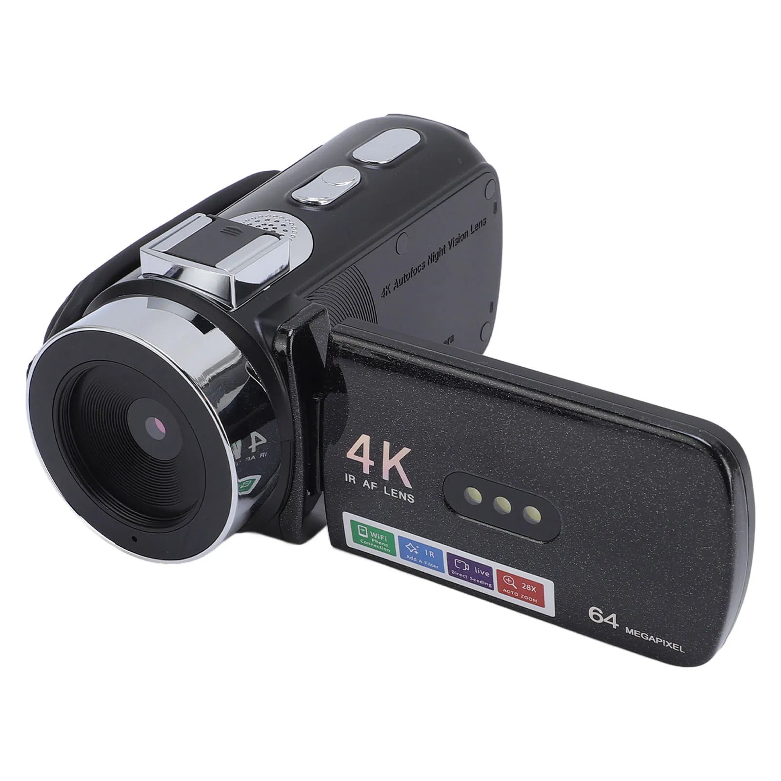 Digital Video Camera 28X Zoom Screen Auto Focus 4K 64MP HD LED White