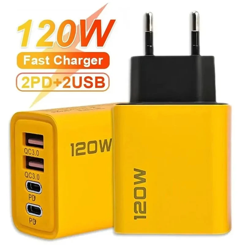 120W USB Fast Charger 4 Ports PD Quick Charging 3 0 C EU US Plug
