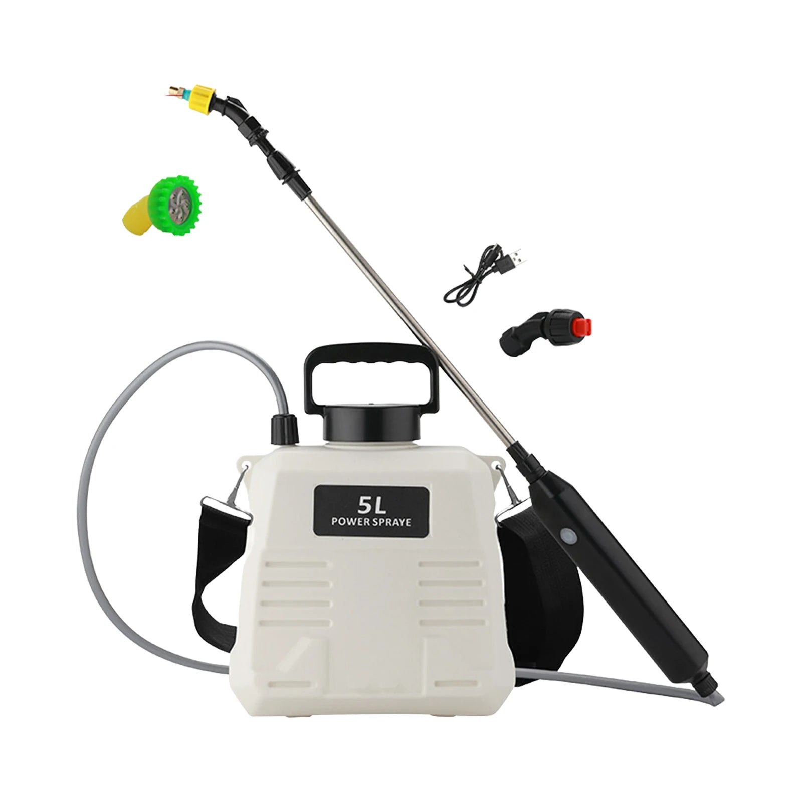 5L-8L Shoulder Electric Sprayer Pot with Telescopic Rod, 3 Nozzle for Garden Lawn Plant Watering Handheld Pesticide Sprayer Zpaxo 5L White 120 Mins