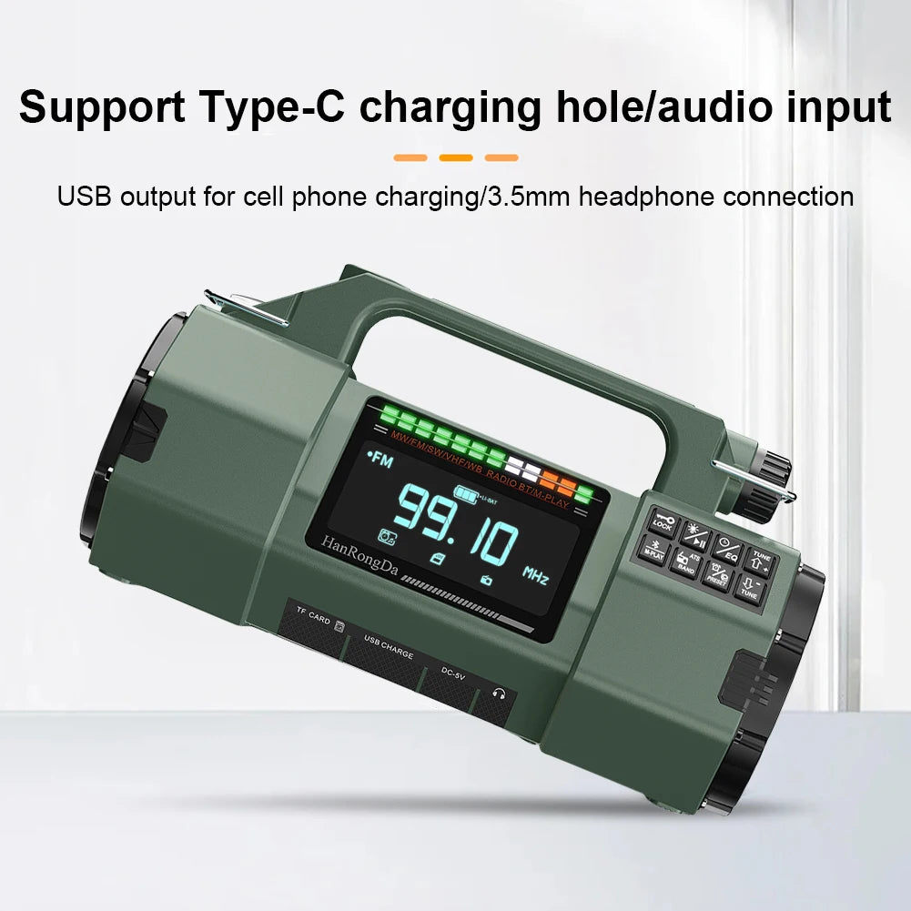 Emergency Hand Crank Radio SOS Alarm LED Flashlight BT Speaker Solar
