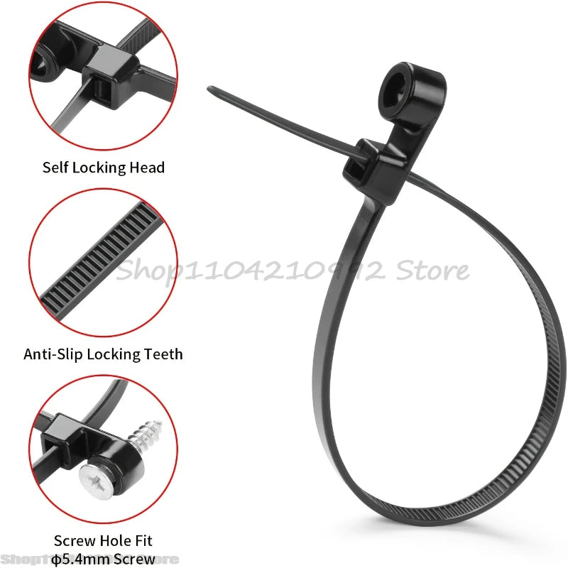 Screw Hole Cable Ties Reusable Fixed Nylon Cable Ties Self-locking Cord Ties Straps Fastening Loop Office Organizer Zip Tie Zpaxo