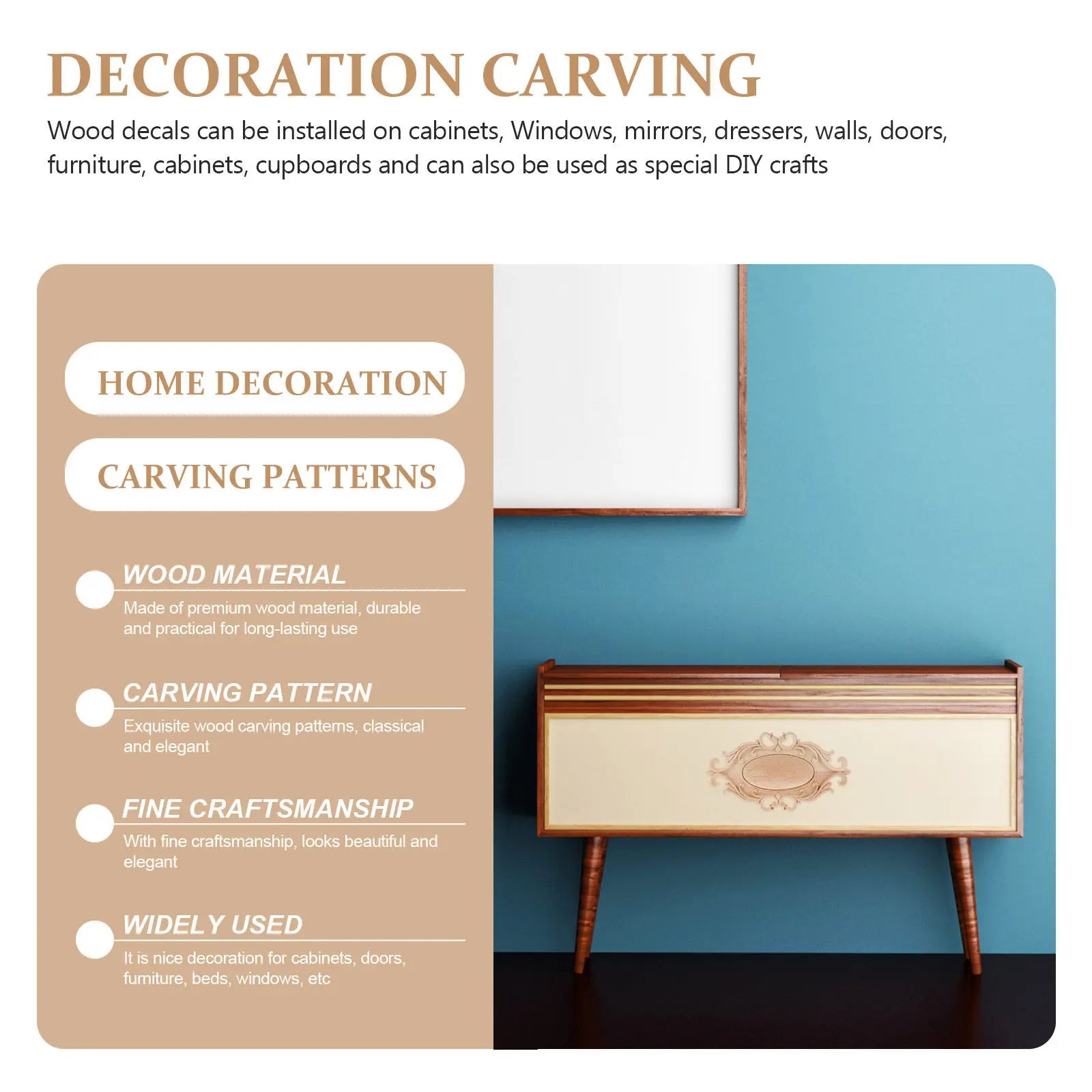 Wood Carved Decal Decor Light Compact Wooden Applique Furniture