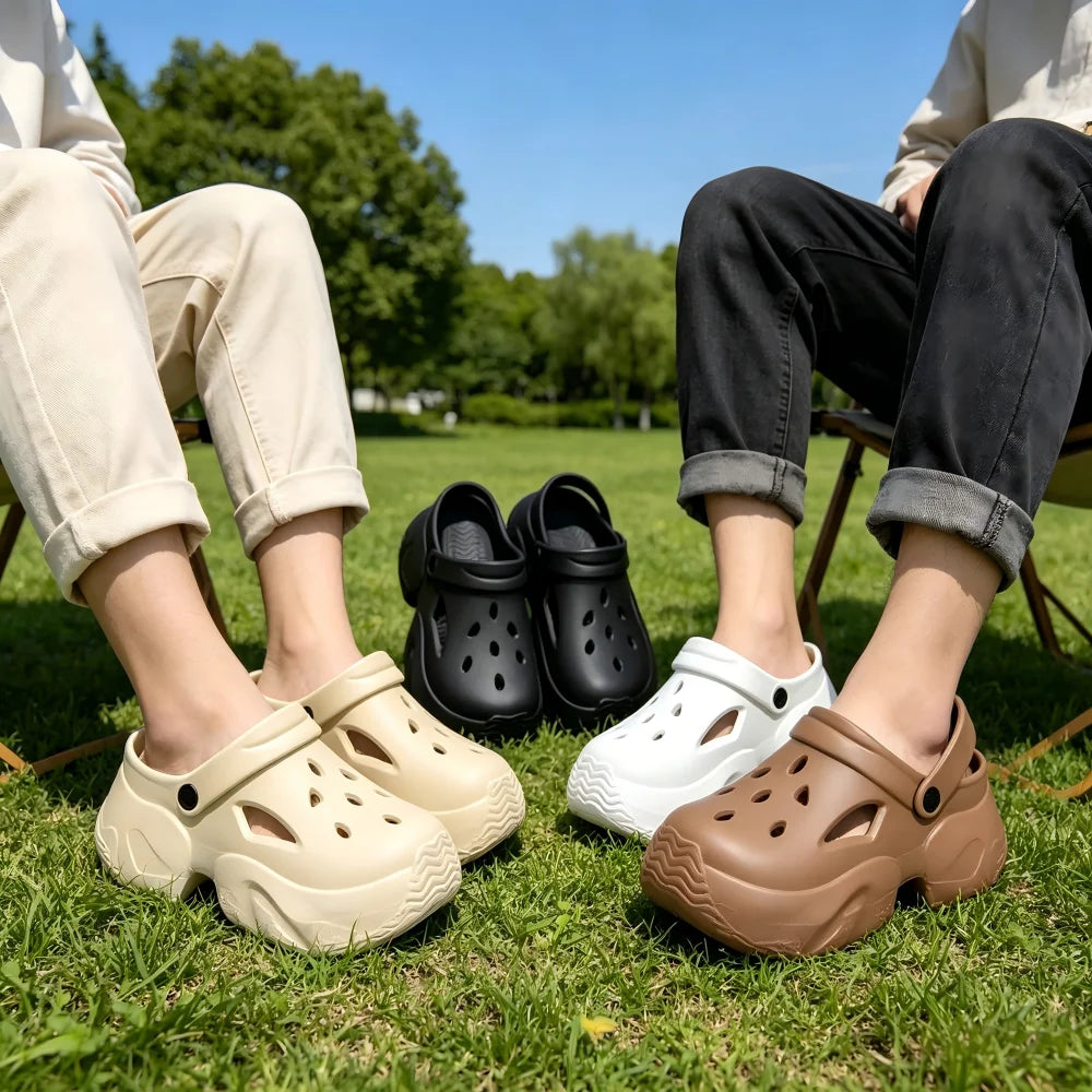 SHAJI Unisex Couple Cloud Clogs Summer Hollow Covered Toe Sandals