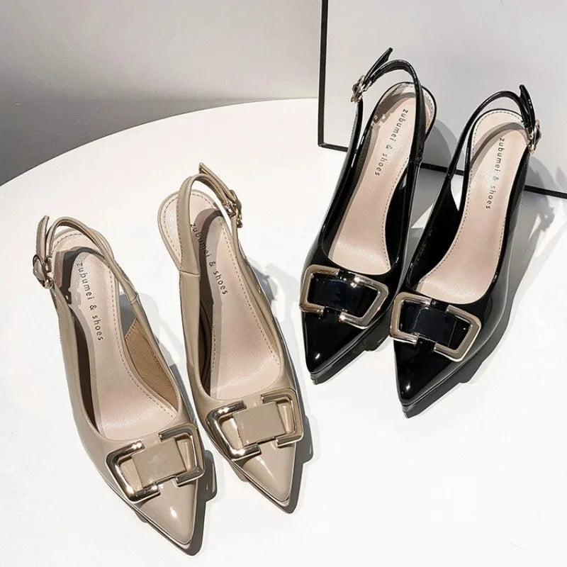 Summer Women's Pointed Closed Toe Comfortable Metal Buckle Zpaxo