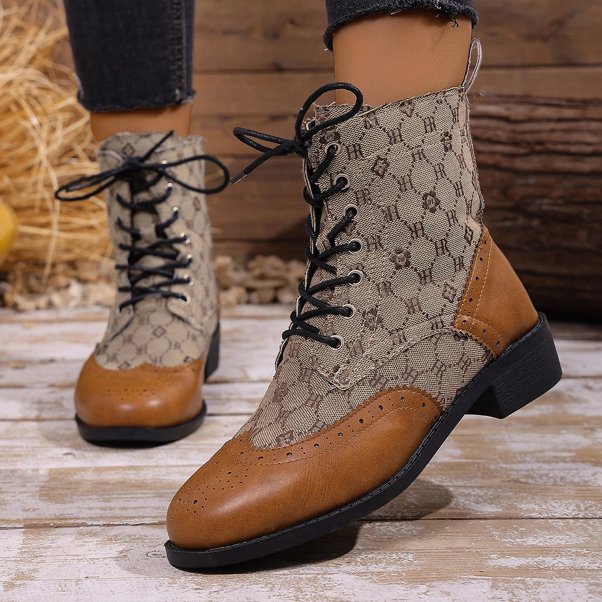 Winter Autumn Women Ankle Boots Open Toe Large Size Retro Boots Women Lace Up Comfortable Shoes Women Outdoor Comfortable Shoes Zpaxo