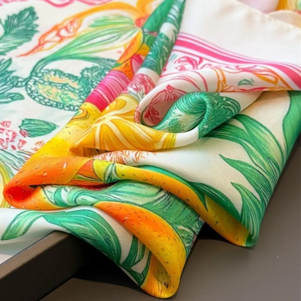 Fashion Printed Imitation Silk Scarf Square Lightweight Neckerchief Soft Headscarf Beach Travel Zpaxo