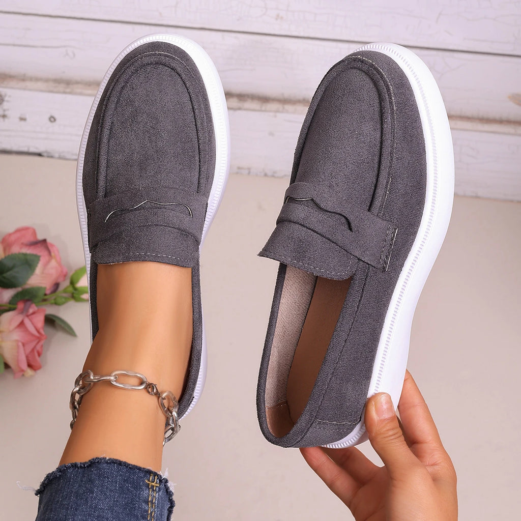 2026 Women's Sneakers Spring Slip Thick Soled Comfort Shoes Suede Zpaxo Dark Grey 41
