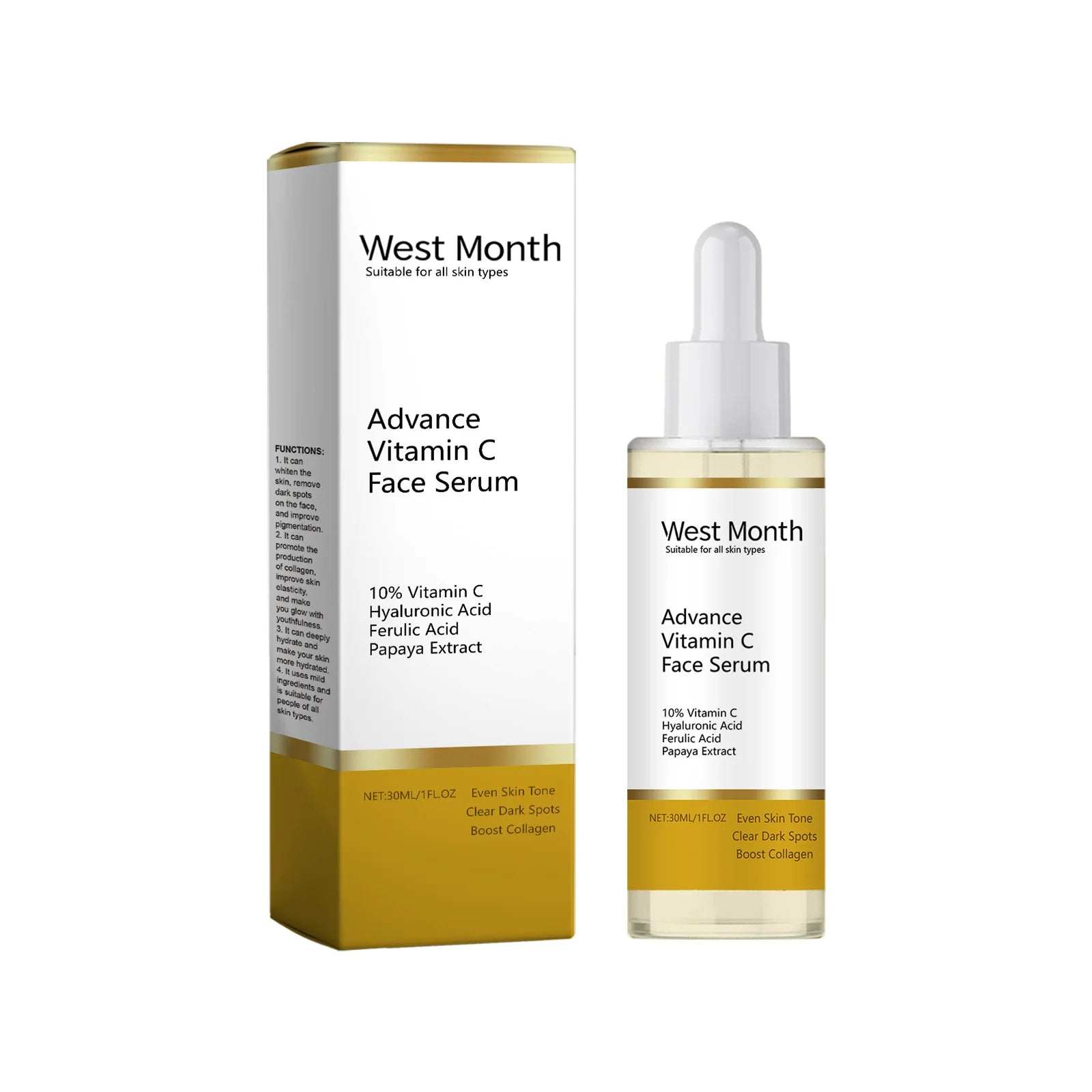 Advance Vitamin C Face Serum Dark Spot Corrector Brightening Facial Skin Even Skin Tone Moisturizing Smoothing Essence Beauty Zpaxo 30ml Boxed