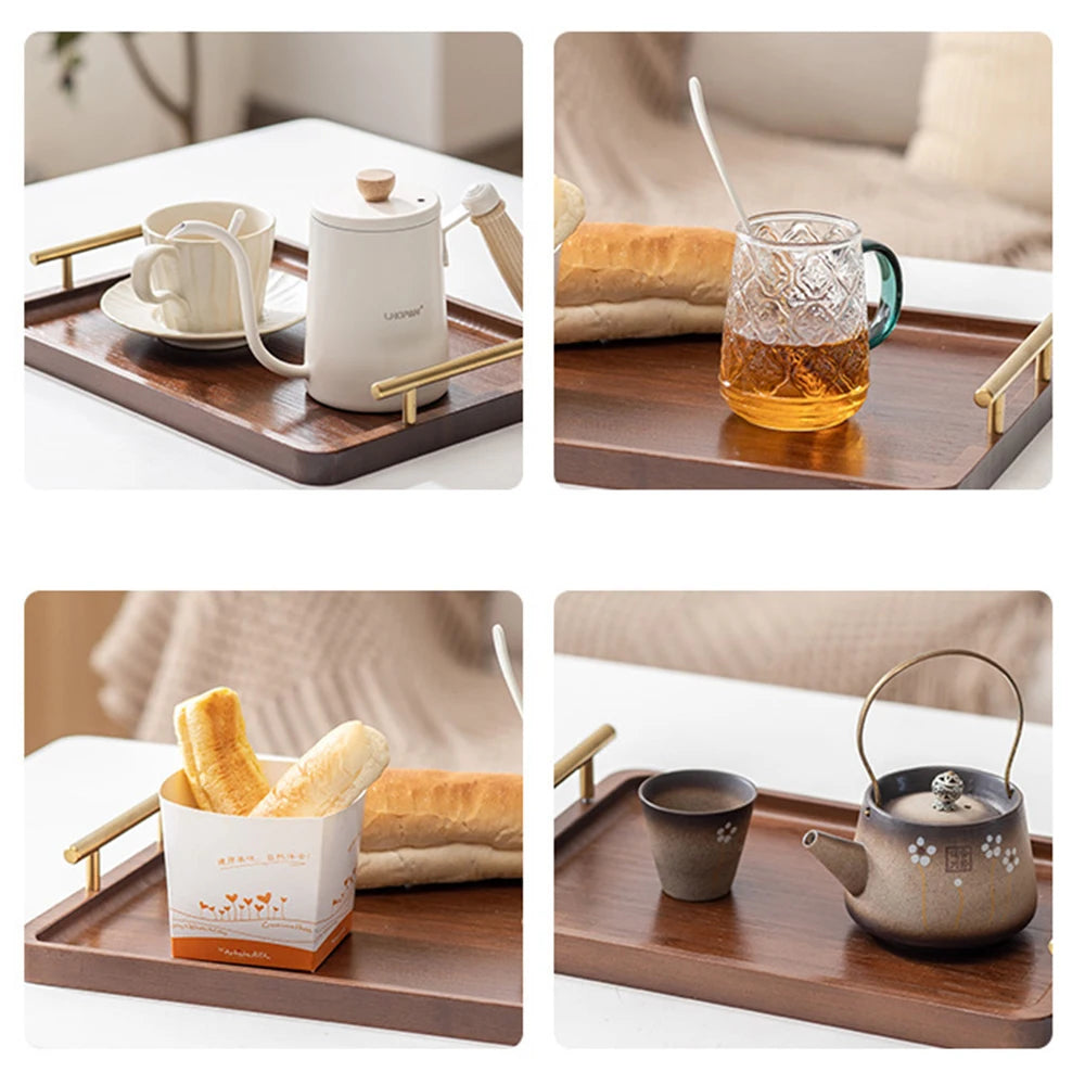 Wooden Serving Tray with Handles Bamboo Tea Tray Food Tray for Breakfast Coffee Dessert Snack Platter Home Coffee Table Zpaxo