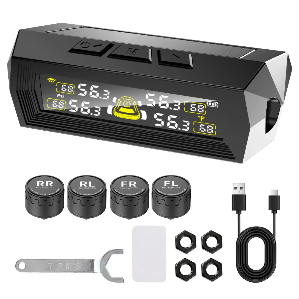 0-6 8Bar 4 External Sensors Digital LCD Display USB Solar TPMS Tyre