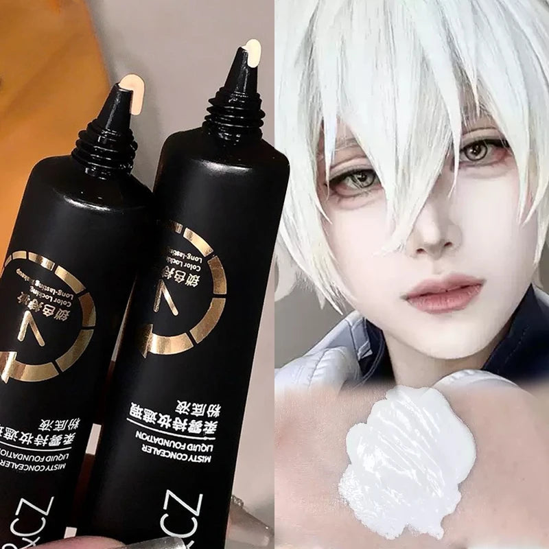 White Liquid Foundation Full Coverage White Foundation for Halloween Goth Makeup Creamy Liquid Formula High Concealer Face Paint Zpaxo