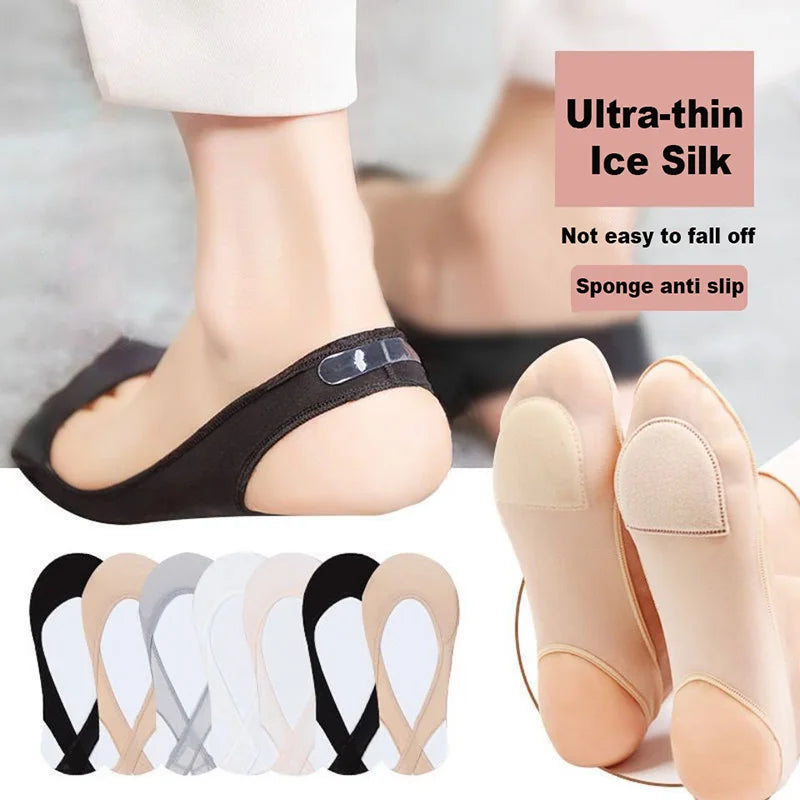 2 Pairs Ultra-thin Ice Silk Boat Socks Forefoot Pad Shallow Non-slip