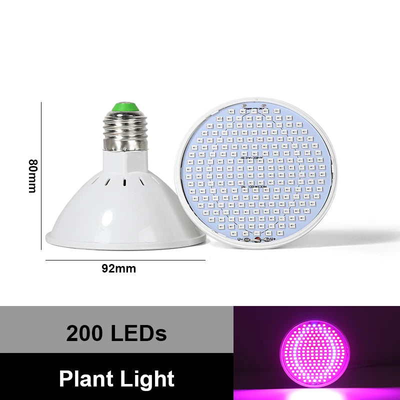 E27 LED Grow Light Bulb Full Spectrum AC85-265V Plant Lamp for Indoor Plants Hydroponics Flower Seedling Zpaxo 200leds Grow Light E27