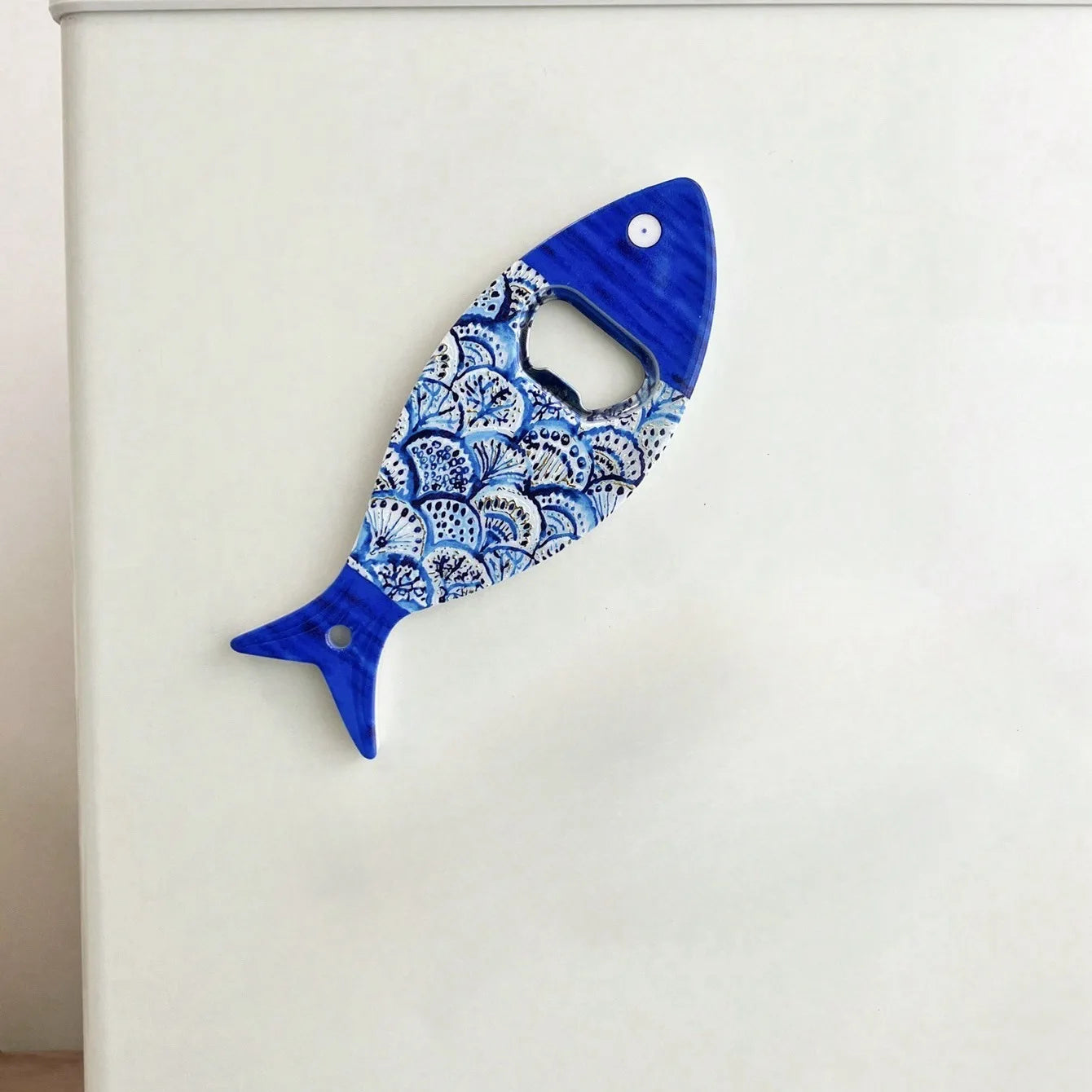 1 Fish Fridge Magnet Bottle Opener Hand Made Acrylic Art Blue Pattern Zpaxo C