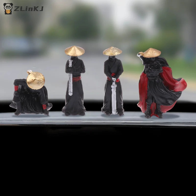 ▶4Pcs/set Resin Mini Figures Model Ancient Japanese Chinese Ninja Samurai Warrior Modeling Cool Miniature Car Decoration Gifts Zpaxo