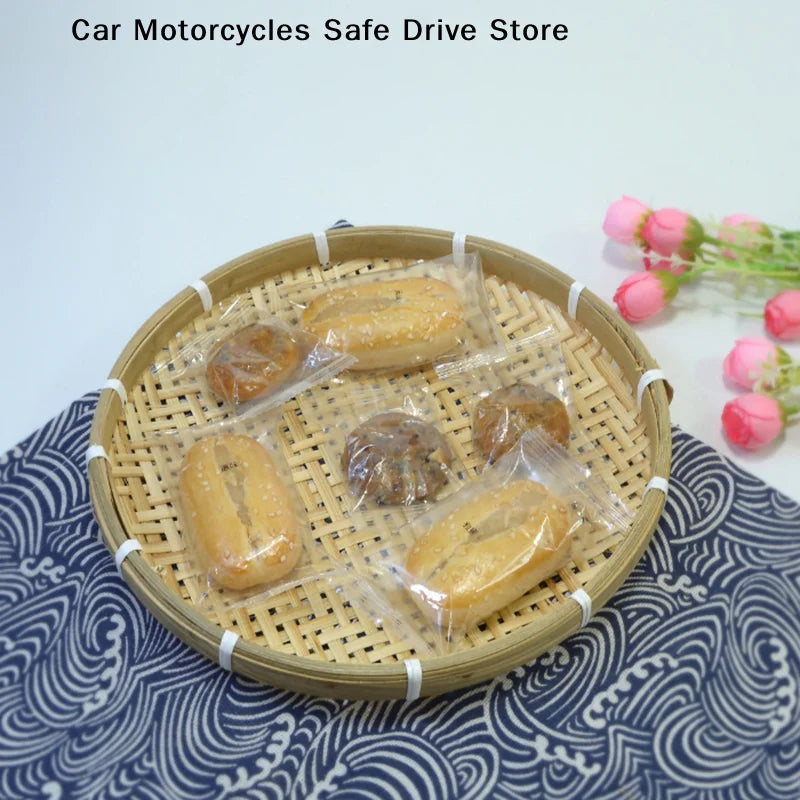 CM1PC Round Bamboo Woven Fruit Basket Tray Flat Wicker Food Storage