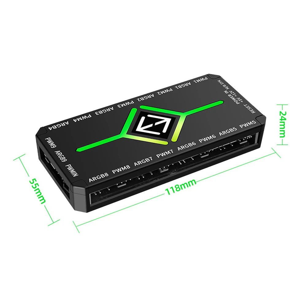 1 9 Ports 5V 3 Pin ARGB Controller Cooling Fan Hub Remote 4 PWM