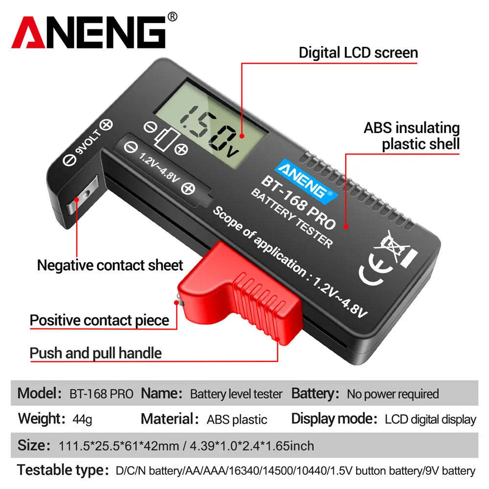 ANENG BT-168 Capacity Check AAA AA Button Cell Display Digital