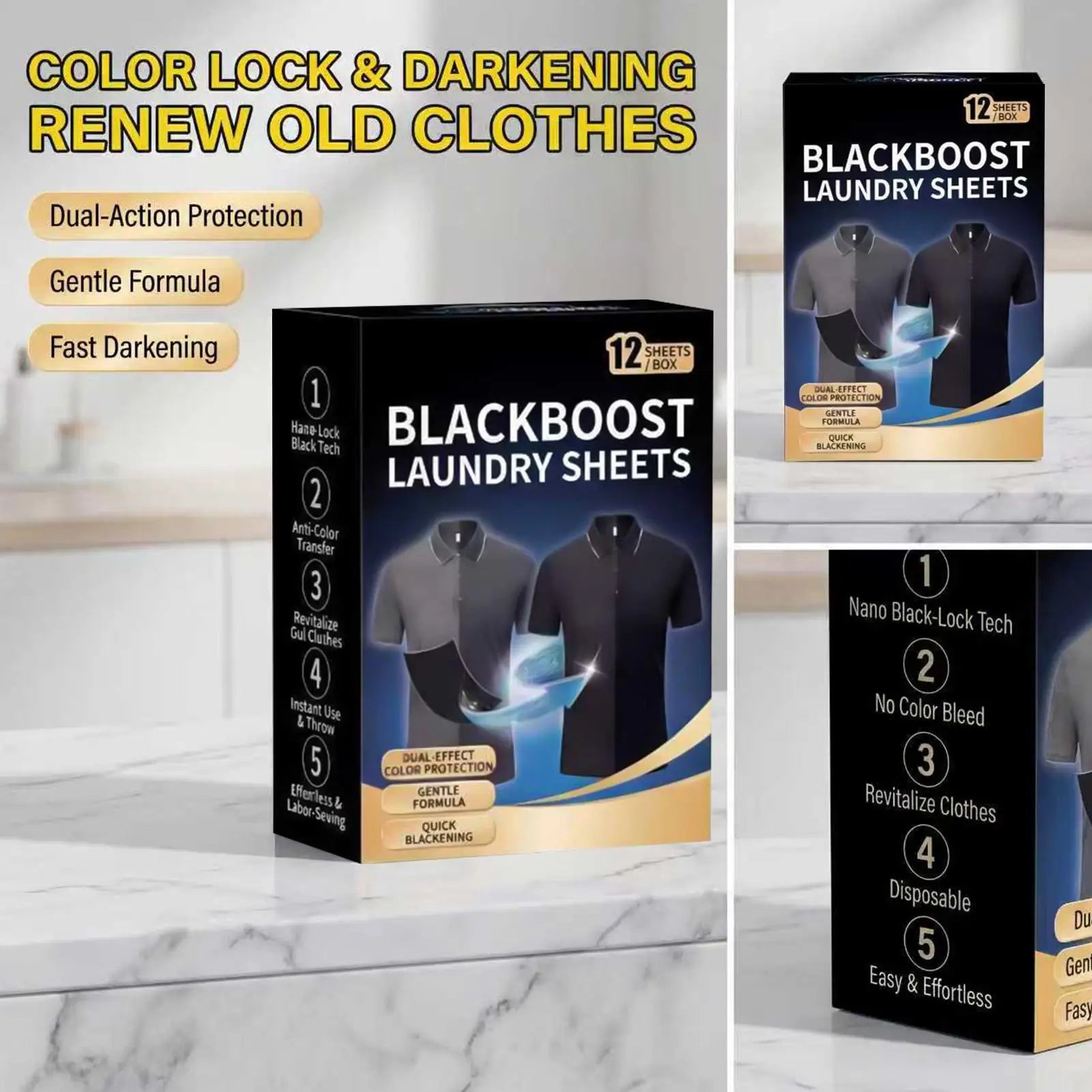 Black Clothes Dye 12 Fabric Tablets Restore Long-lasting Laundry