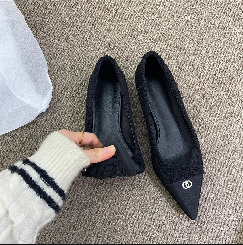Flat Shoes for Women Spring and Autumn 2025 New Pointed Toe Shallow Mouth Women's Shoes Ladies Loafers Plus Size 42 43 44 Zpaxo Black 32